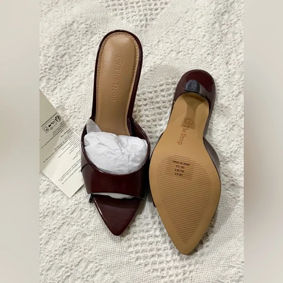 NIB Women’s The Drop Mandy Patent Mules Slipon Heels Burgundy 5.5/8.5/9.5 - Picture 3 of 8